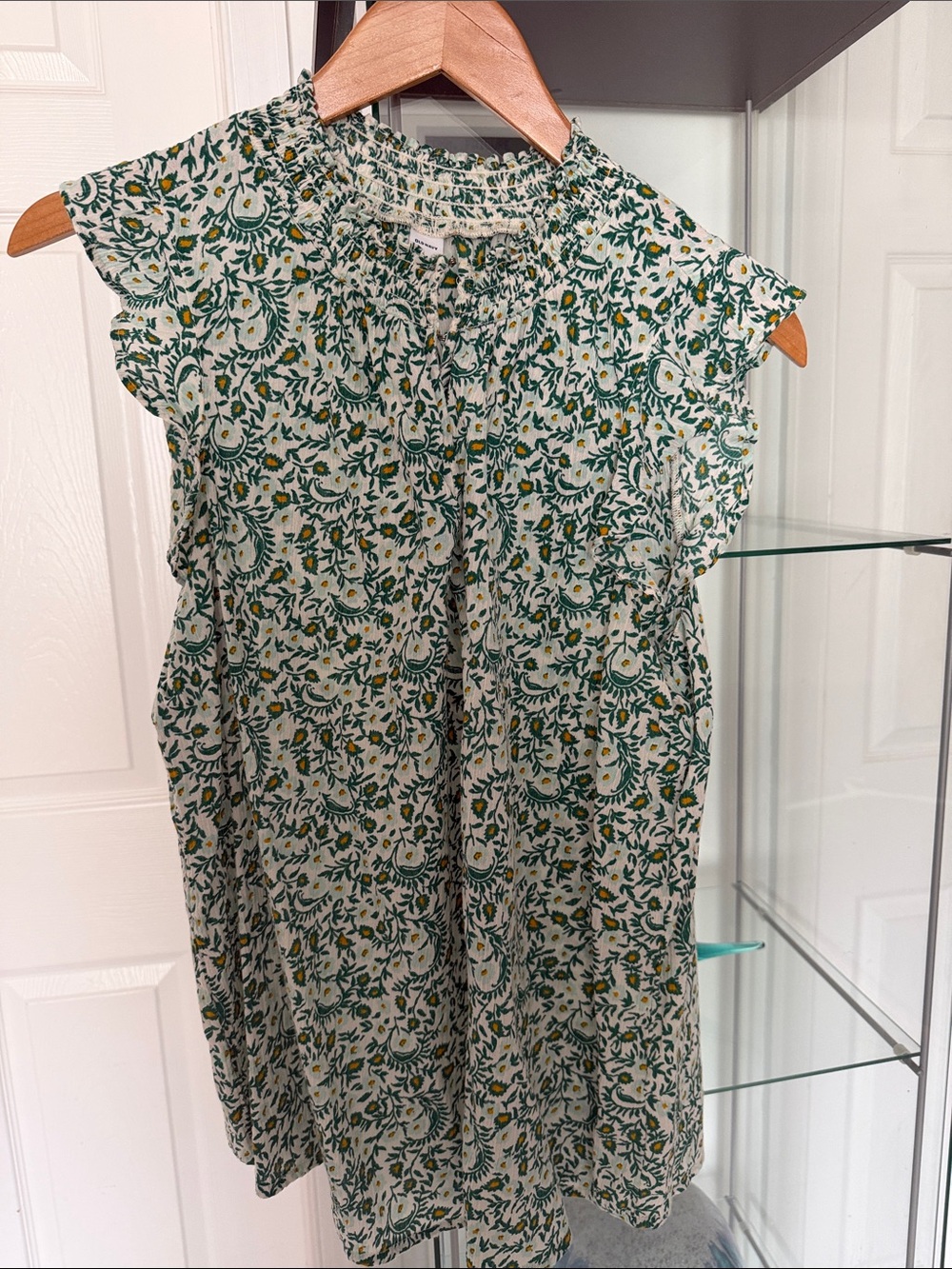 Old Navy Green and Yellow Floral Smocked Neck Tunic